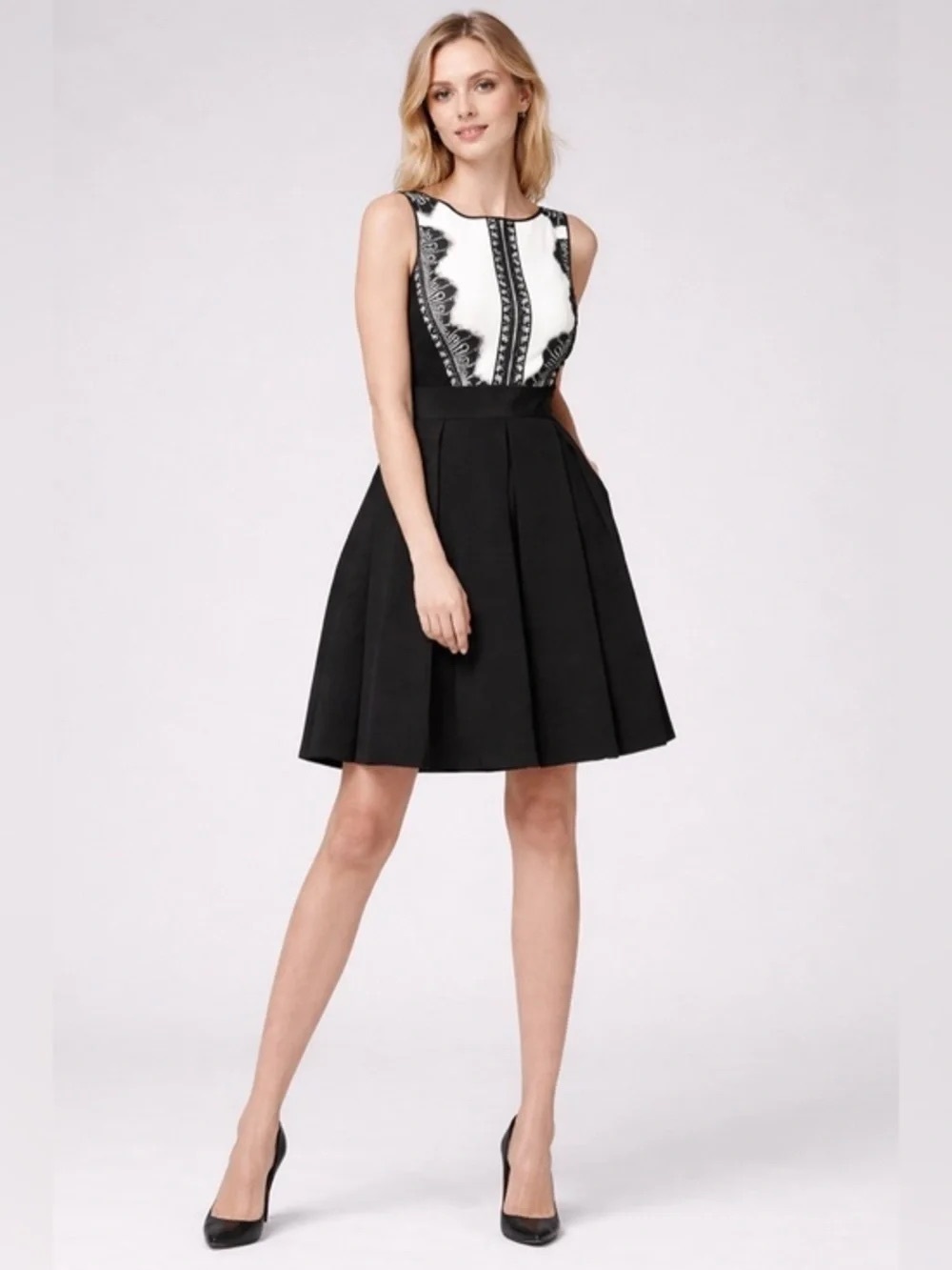 White House Black Market Black and White Sleeveless Fit-and-Flare Dress